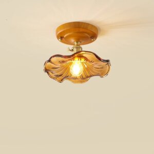 Retro Lotus Leaf Aluminum Glass Small Ceiling Light