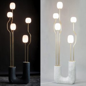 U-Shaped Glass Metal Black White Floor Light