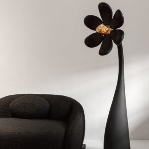 H165cm Flower Resin E27 Black Floor Light