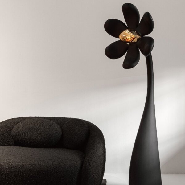 H165cm Flower Resin E27 Black Floor Light