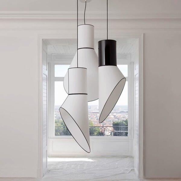 H65cm Iron Black White Fabric Pendant Lamp - 图片 2