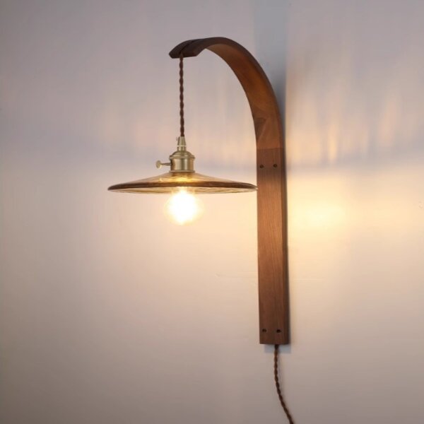 Retro Style Brass LED Walnut Wood Glass Wall Lamp