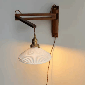 Retro Telescopic Folding Iron Wood Glass Wall Lamp