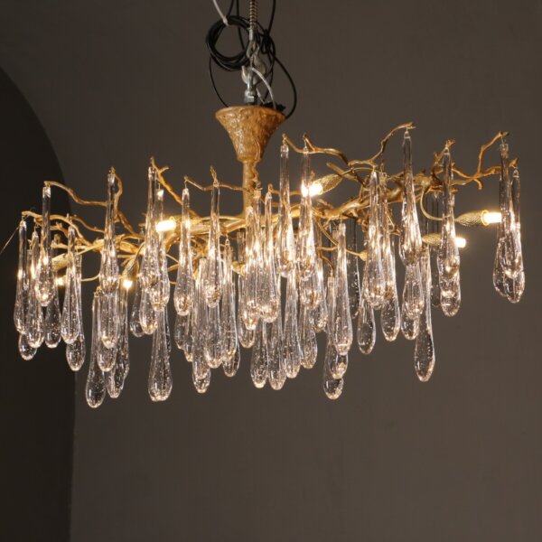 Art Copper Glass Water Drop Chandelier - 图片 2