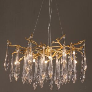 Brass Branch Glass Raindrop Chandelier
