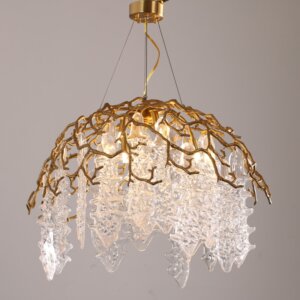H50CM Branch Brass Chandelier Copper Glass