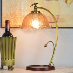 French Vintage Warm Glass Wood Table Lamp