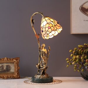 European Shell Marble Stained Glass Table Light