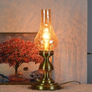 Retro Metal Electric Glass Flame Table Lamp
