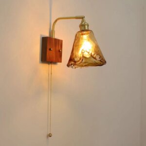 Modern Glass Reading Lamp LED Copper Wood Wall Light
