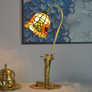 Beige Baroque Copper Stained Glass Table Lamp