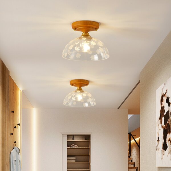 Retro Lotus Leaf Aluminum Glass Small Ceiling Light - Image 2