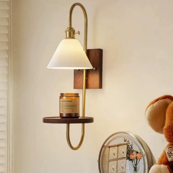 Nordic Retro Wood LED Metal Ceramic Wall Lamp - Image 2