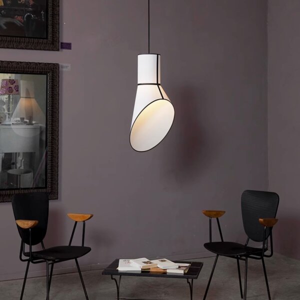 H65cm Iron Black White Fabric Pendant Lamp - 图片 3