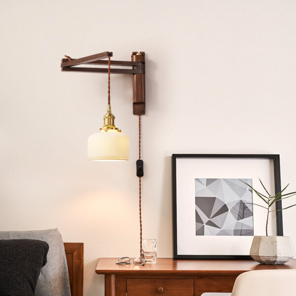 Retro Telescopic Folding Iron Wood Glass Wall Lamp - Image 2