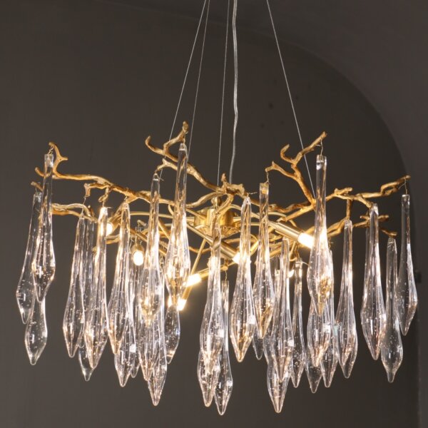 Brass Branch Glass Raindrop Chandelier - 图片 2