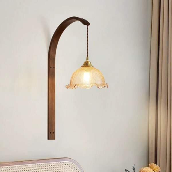 Retro Style Brass LED Walnut Wood Glass Wall Lamp - Image 2
