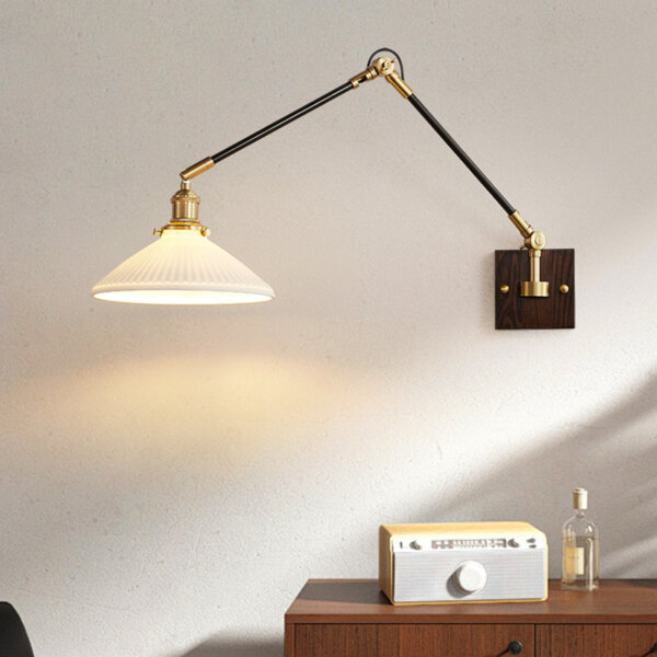 Japanese Retro Adjustable Walnut Wood Glass Wall Lamp - Image 2