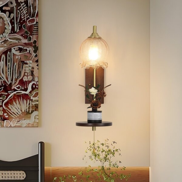 E27 LED Copper Wood Glass Wall Lamp - Image 3