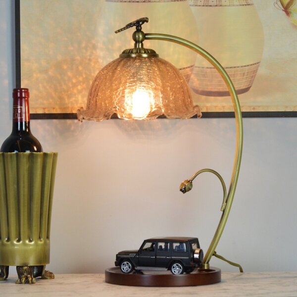 French Vintage Warm Glass Wood Table Lamp - Image 2