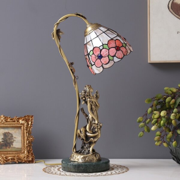 European Shell Marble Stained Glass Table Light - Image 2
