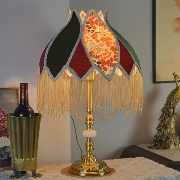 Victorian Copper Fabric Tassel LED Table Lamp - Image 2