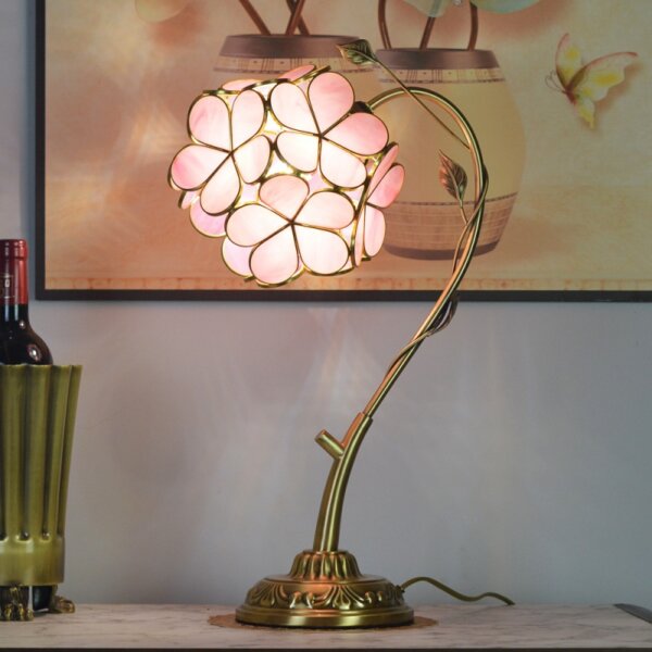 Pink Flower Cherry Blossom Glass Petal LED Table Light - Image 2