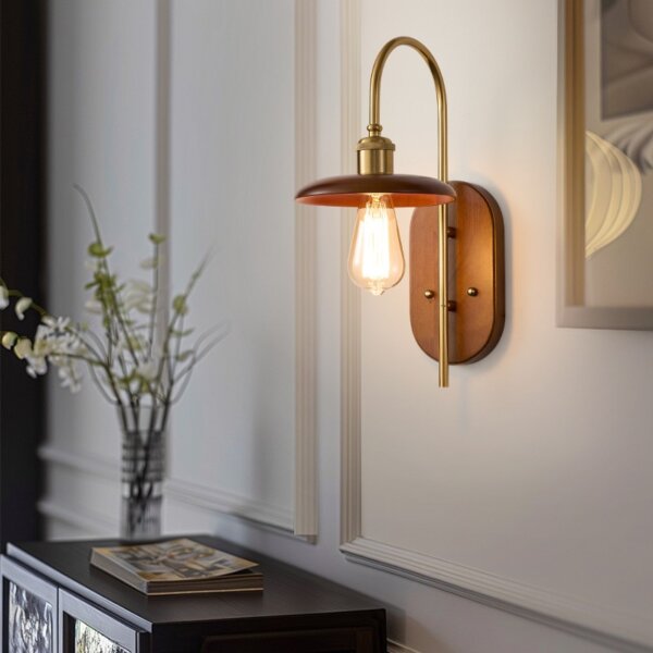 E27 Modern Nordic Wood Iron Wall Lamp - Image 2