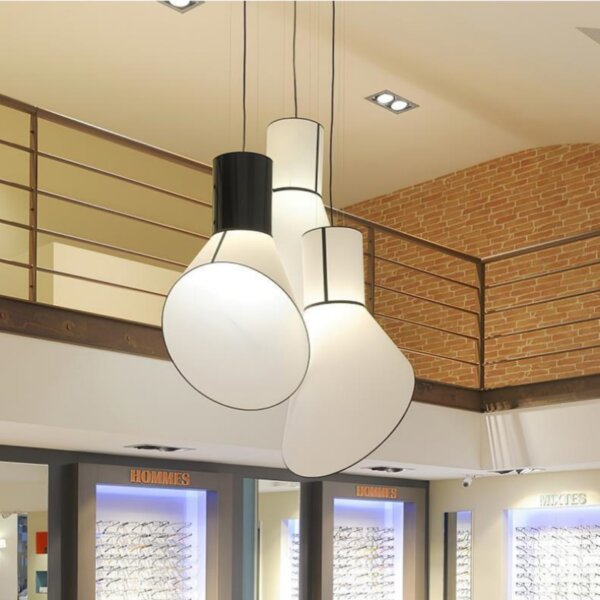 H65cm Iron Black White Fabric Pendant Lamp - 图片 4