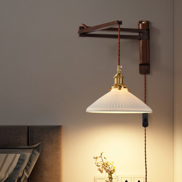 Retro Telescopic Folding Iron Wood Glass Wall Lamp - Image 3