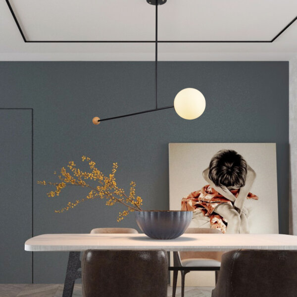 E14 Iron Glass Wood Pendant Light - 图片 3