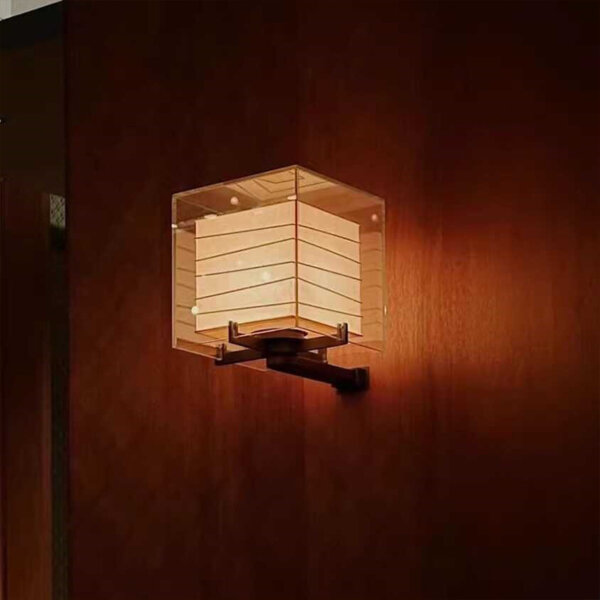 Rice Paper Hardware Glass Wall Lamp - 图片 3