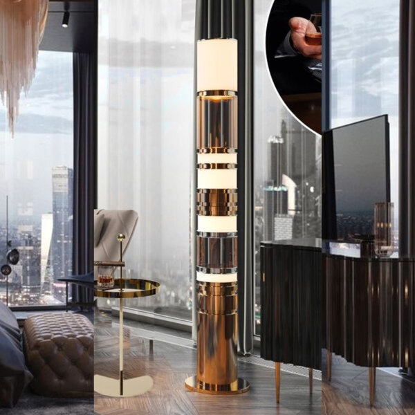 H165cm Stainless Steel Imitation Marble LED Floor Light - 图片 3