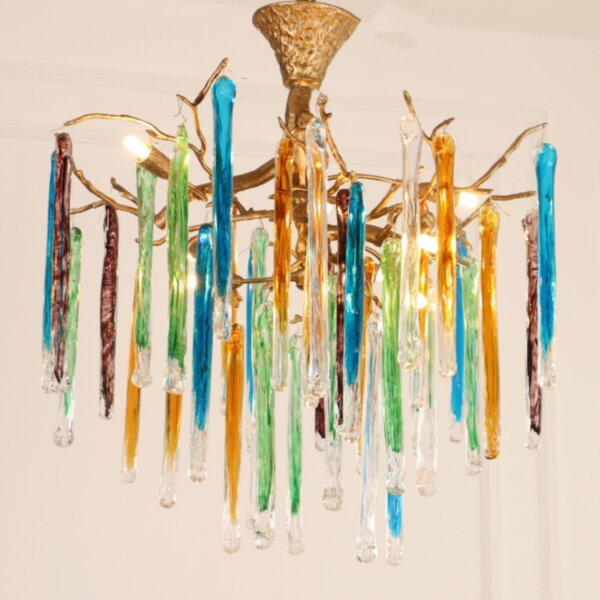 Branch Copper Glass Colorful Chandelier - 图片 3