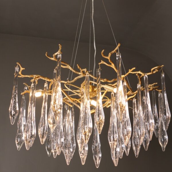 Brass Branch Glass Raindrop Chandelier - 图片 3
