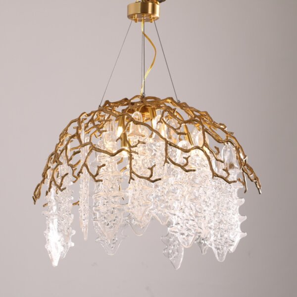 H50CM Branch Brass Chandelier Copper Glass - 图片 3
