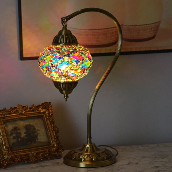 Turkish Style Colourful Copper Mosaic Glass Table Light - Image 3