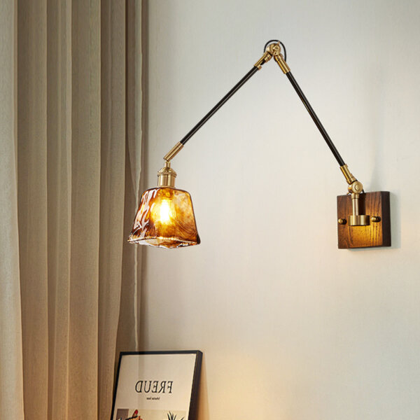 Japanese Retro Adjustable Walnut Wood Glass Wall Lamp - Image 3