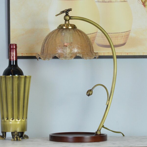 French Vintage Warm Glass Wood Table Lamp - Image 3