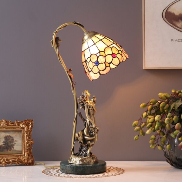 European Shell Marble Stained Glass Table Light - Image 3