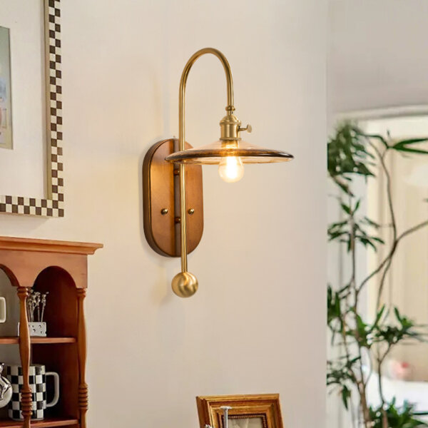 French Vintage Iron Body LED Glass Wood Wall Lamp - Image 3