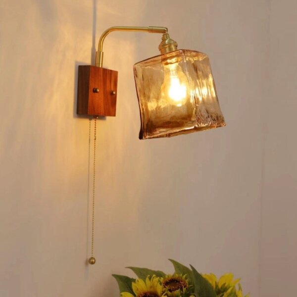Modern Glass Reading Lamp LED Copper Wood Wall Light - Image 3