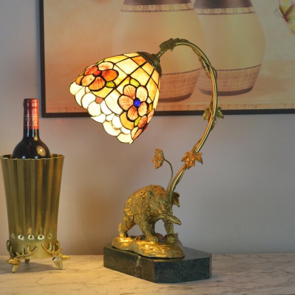 Beige Baroque Copper Stained Glass Table Lamp - Image 3