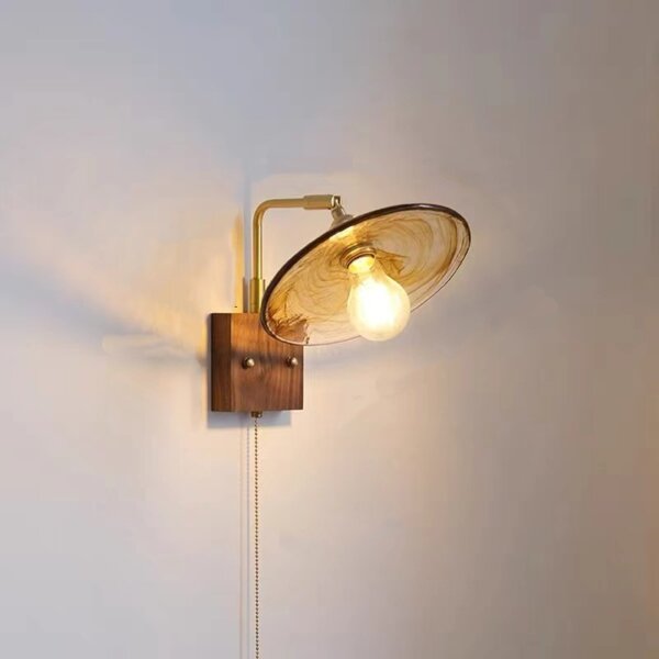 Modern Glass Reading Lamp LED Copper Wood Wall Light - Image 4