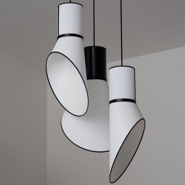H65cm Iron Black White Fabric Pendant Lamp - 图片 5