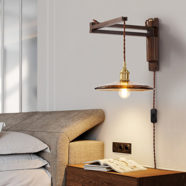Retro Telescopic Folding Iron Wood Glass Wall Lamp - Image 4