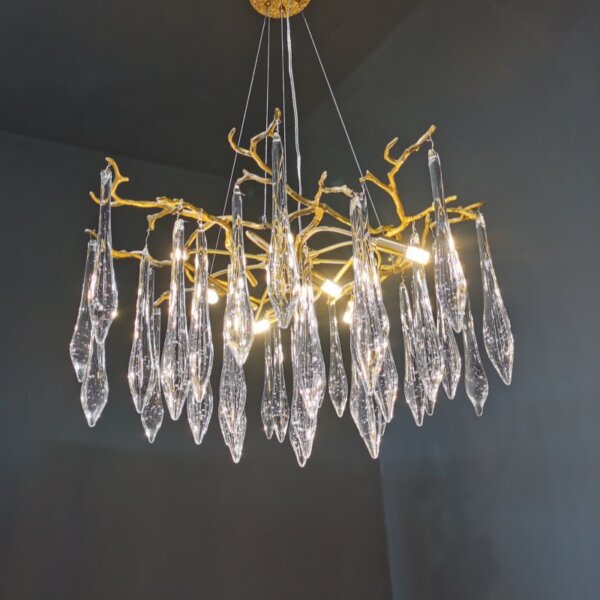 Brass Branch Glass Raindrop Chandelier - 图片 4