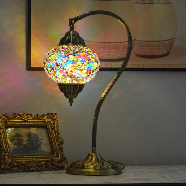 Turkish Style Colourful Copper Mosaic Glass Table Light - Image 4