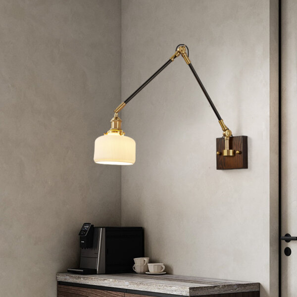 Japanese Retro Adjustable Walnut Wood Glass Wall Lamp - Image 4