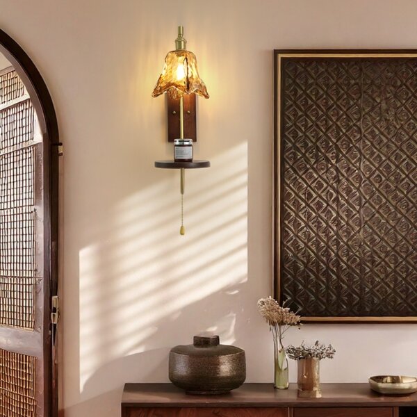 E27 LED Copper Wood Glass Wall Lamp - Image 5